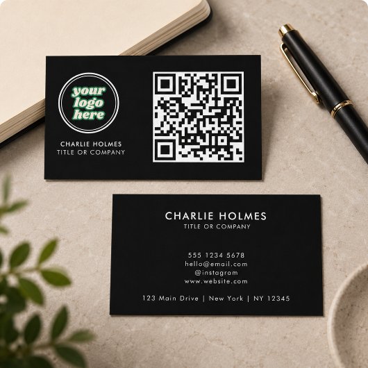 QR-Code-Business-Logo | Black Modern Beruflich Visitenkarte