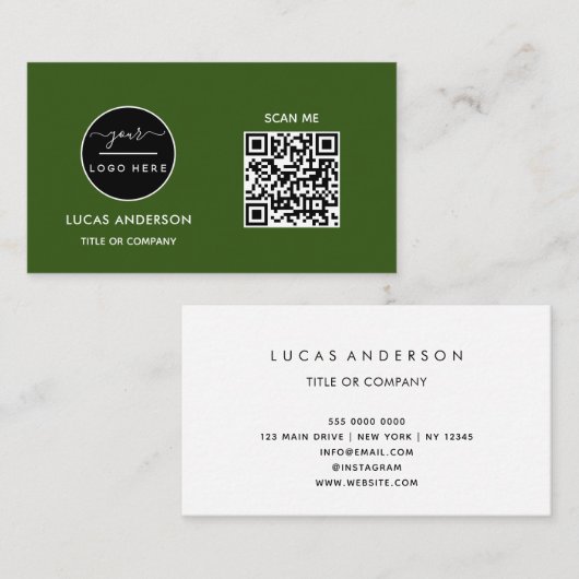 QR-Code-Business-Logo | Black Modern Beruflich Visitenkarte (Vorne/Hinten)