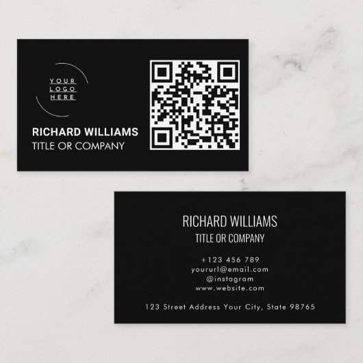 QR-Code-Business-Logo | Black Modern Beruflich Visitenkarte (Vorne/Hinten)