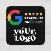 QR Code Business Logo Black Modern Google Review Quadratische Visitenkarte (Vorderseite)