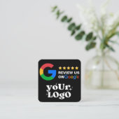 QR Code Business Logo Black Modern Google Review Quadratische Visitenkarte (Stehend Vorderseite)