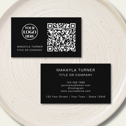 QR Code Business Logo Black Professional Modern Visitenkarte