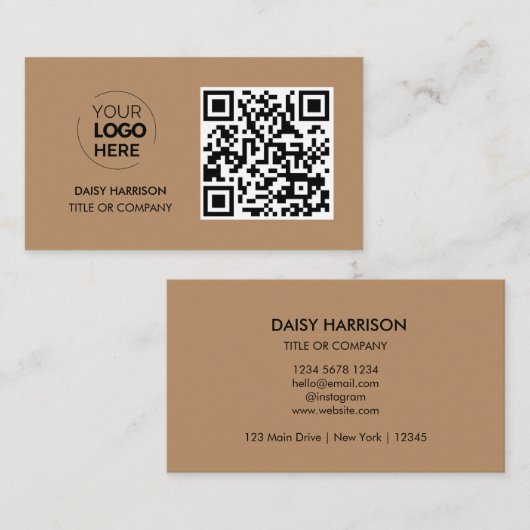 QR-Code-Business-Logo | Brown Modern Beruflich Visitenkarte (Vorne/Hinten)