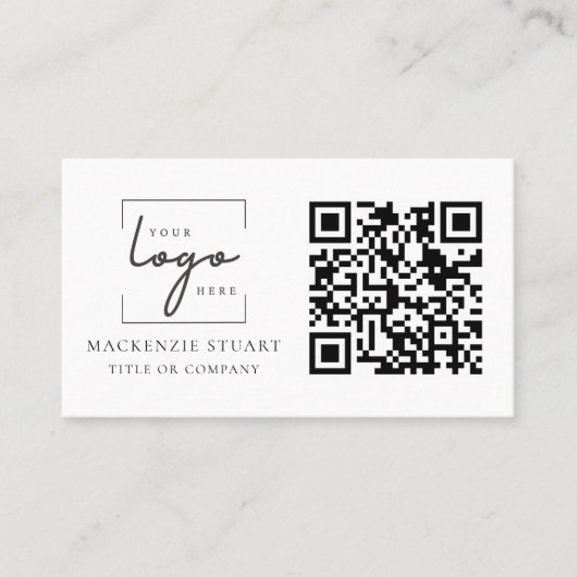 QR Code Business-Logo Einfach Berufliche Minimal Visitenkarte (Vorderseite)