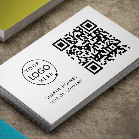 QR Code Business Logo Einfache Minimalist White Visitenkarte