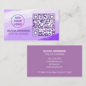 QR-Code-Business-Logo | Lila Aquarellfarbe Moderne Visitenkarte (Vorne/Hinten)