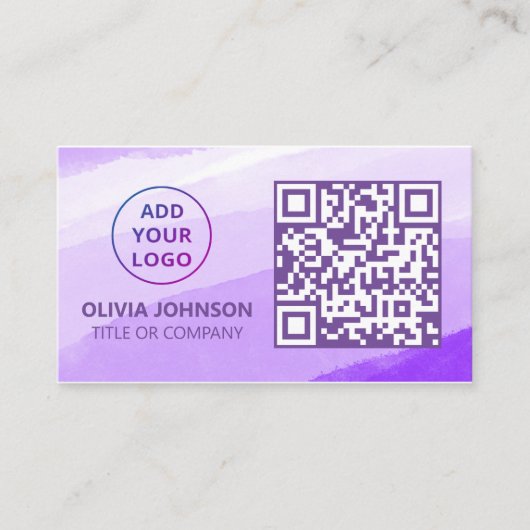 QR-Code-Business-Logo | Lila Aquarellfarbe Moderne Visitenkarte (Vorderseite)
