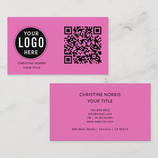 QR Code Business Logo | Modern Hot Pink Visitenkarte (Vorne/Hinten)