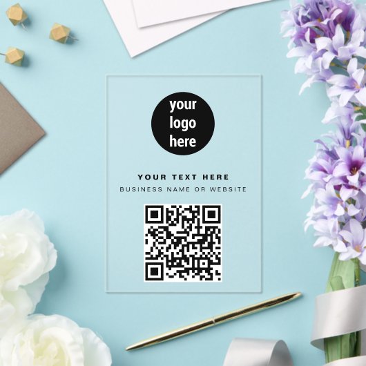 QR Code Business-Logo Modern Minimalistisch Schwar Acryleinladungen (In Situ (Hochzeit))