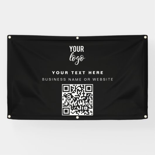 QR Code Business-Logo Modern Minimalistisch Schwar Banner (Horizontal)