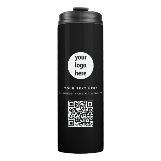 QR Code Business-Logo Modern Minimalistisch Schwar Thermosbecher (Vorderseite)
