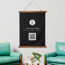 QR Code Business-Logo Modern Minimalistisch Schwar Wandteppich Mit Holzrahmen