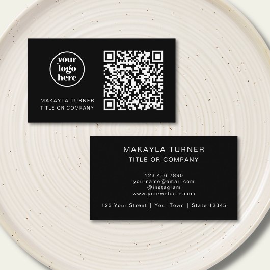 QR Code Business Logo Modern Professional Black Visitenkarte