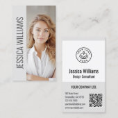 QR Code Business Logo Modern Professional Gray Visitenkarte (Vorne/Hinten)