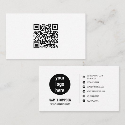 QR Code Business-Logo Moderne Minimal Business Car Visitenkarte (Vorne/Hinten)