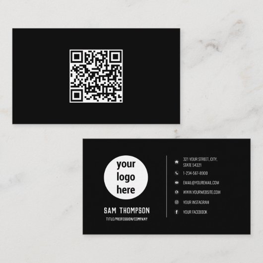 QR Code Business-Logo Moderne Minimal Visitenkarte (Vorne/Hinten)