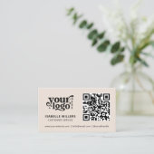 QR Code Business-Logo Modernes Berufliches Beige Visitenkarte (Stehend Vorderseite)