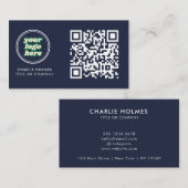 QR-Code-Business-Logo | Navy Modern Beruflich Visitenkarte (Vorne/Hinten)