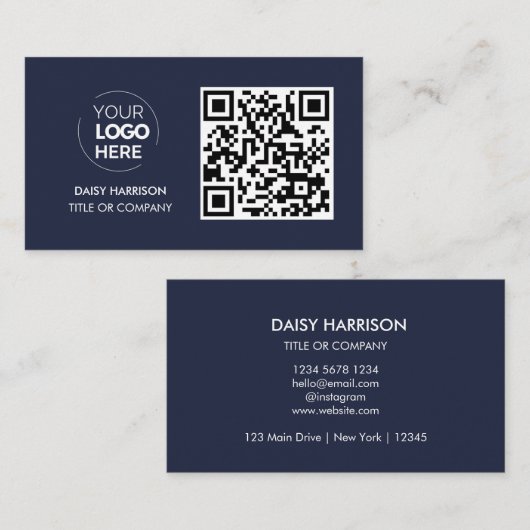 QR-Code-Business-Logo | Navy Modern Beruflich Visitenkarte (Vorne/Hinten)