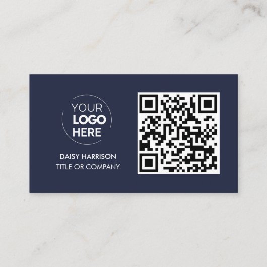 QR-Code-Business-Logo | Navy Modern Beruflich Visitenkarte (Vorderseite)