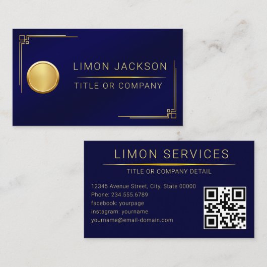 QR-Code-Business-Logo | Navy Modern Beruflich Visitenkarte (Vorne/Hinten)