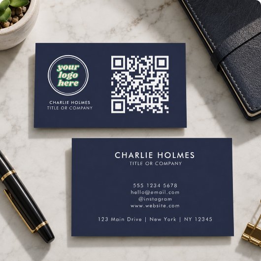 QR-Code-Business-Logo | Navy Modern Beruflich Visitenkarte