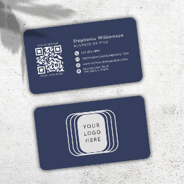 QR Code Business-Logo Navy Moderne Berufliche Visitenkarte