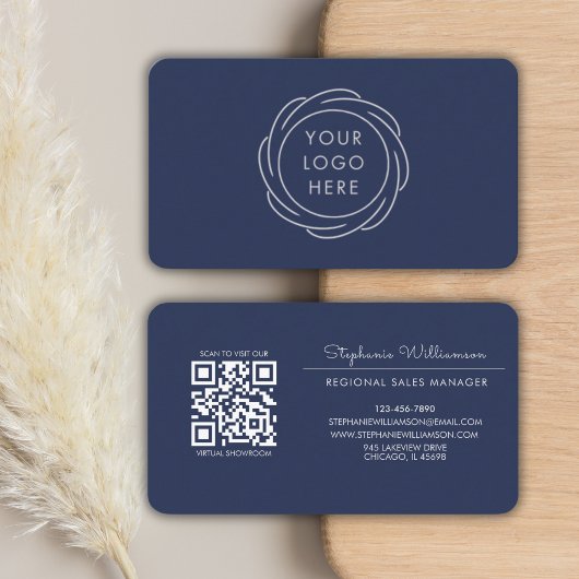 QR Code Business-Logo Navy Moderne Berufliche Visitenkarte