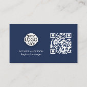 QR Code Business-Logo Navy Moderne Berufliche Visitenkarte (Vorderseite)