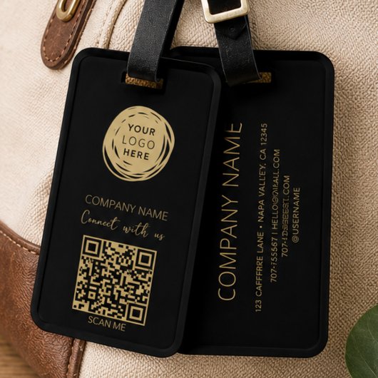 QR Code Business-Logo Schwarz Gepäckanhänger