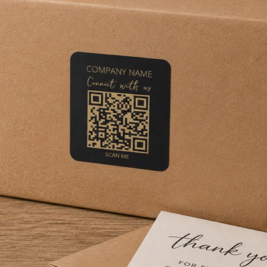 QR Code Business-Logo Schwarz Quadratischer Aufkleber