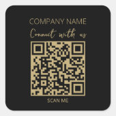 QR Code Business-Logo Schwarz Quadratischer Aufkleber (Vorderseite)