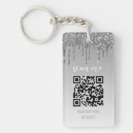 QR Code Business-Logo Silver Glitzer Tropfen Schlüsselanhänger