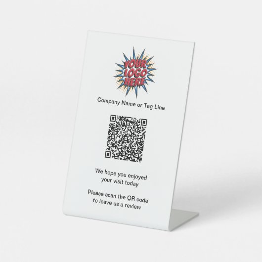 QR Code Business Logo, Verlass einer Überprüfung Sockelschild (Vorderseite)