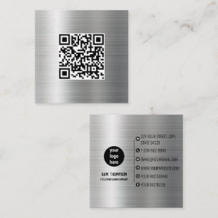 QR-Code-Business-Logo-Visitenkarte für Silver Meta Quadratische Visitenkarte