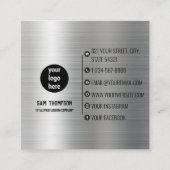 QR-Code-Business-Logo-Visitenkarte für Silver Meta Quadratische Visitenkarte (Rückseite)