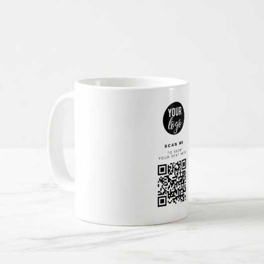 QR-Code-Business-Logo Weißes Minimalistisches Unte Kaffeetasse (Vorderseite Links)