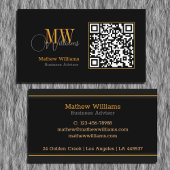 QR Code Business, modern | Black Monogram Pro Visitenkarte