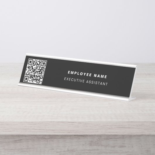 QR Code Business Modernes Minimalistisches Schwarz Schreibtischnamensplakette (Vorderseite )