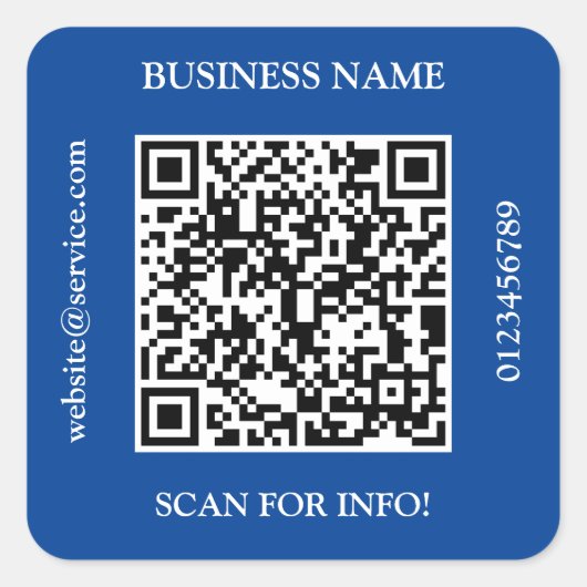 QR Code Business Name Website Proep Blue Quadratischer Aufkleber (Vorderseite)