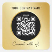 QR Code Business Scannable Connect Black Gold Quadratischer Aufkleber (Vorderseite)