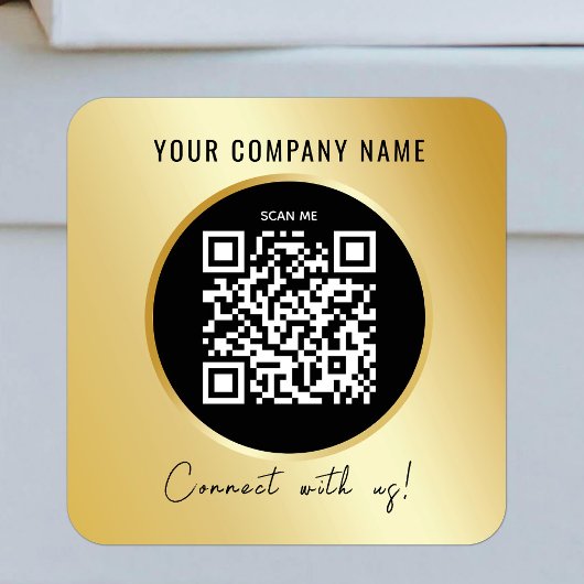 QR Code Business Scannable Connect Black Gold Quadratischer Aufkleber