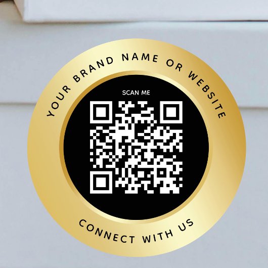 QR Code Business Scannable Connect Black Gold Runder Aufkleber