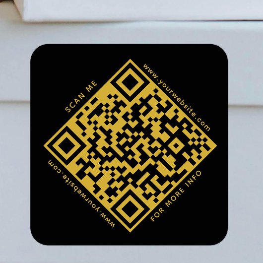 QR Code Business Scannable Modern Black Gold Quadratischer Aufkleber