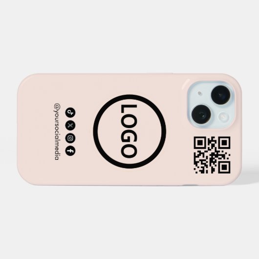 QR Code Business Social Media Blush iPhone 15 Hülle (Rückseite (Horizontal))