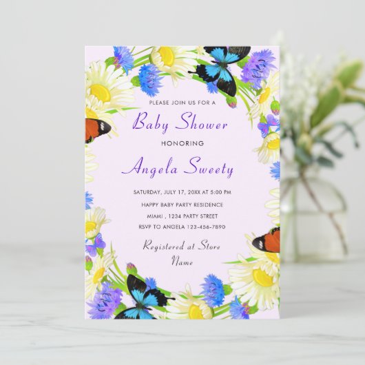 QR Code Butterfly Baby Shower Einladung Vorlage (Stehend Vorderseite)
