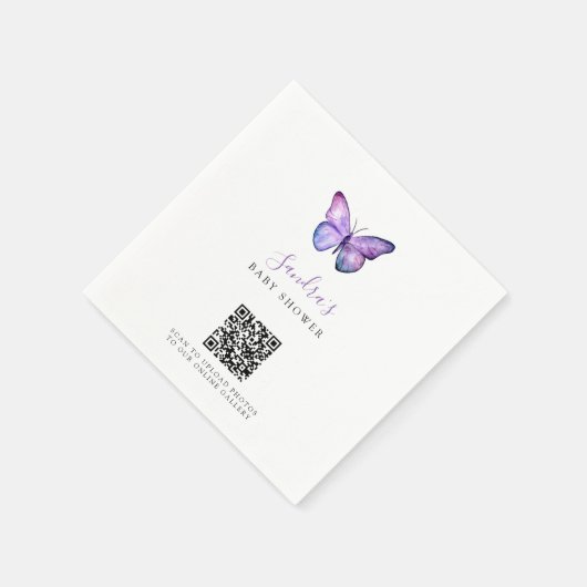 QR Code Butterfly Babydusche Share Fotos Serviette (Ecke)