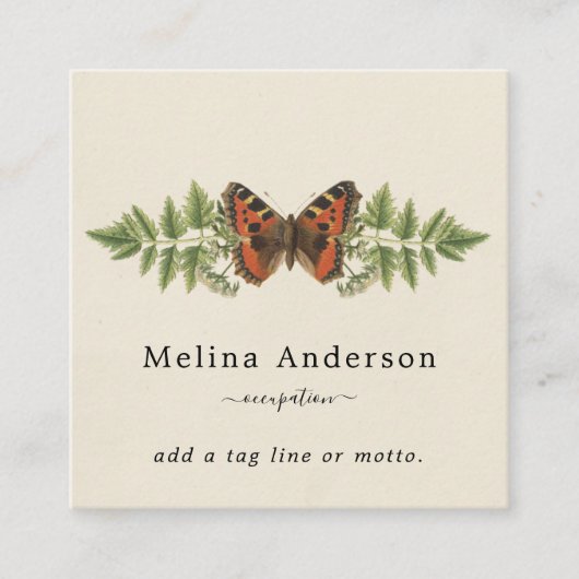 QR Code Butterfly Botanischer Platz Business Card Quadratische Visitenkarte (Vorderseite)