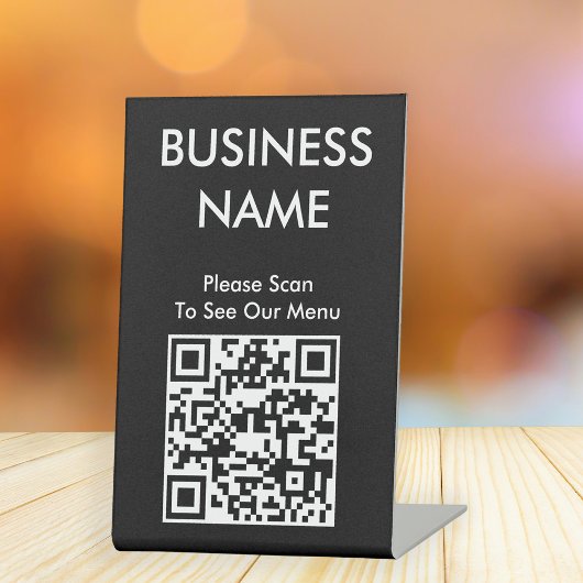 QR-Code-Café Großdruckmenü Schwarz Sockelschild
