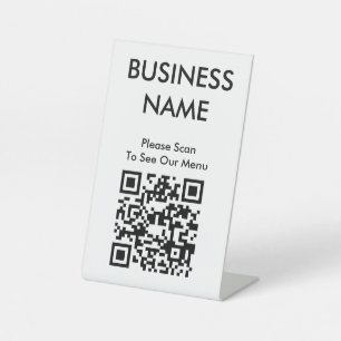 QR-Code-Café Großdruckmenü Weiß Sockelschild
